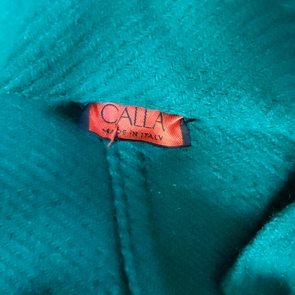 Rare! Vintage Italy Archival Emerald Green Textured Wool Oversized Coat S - Picture 9 of 9